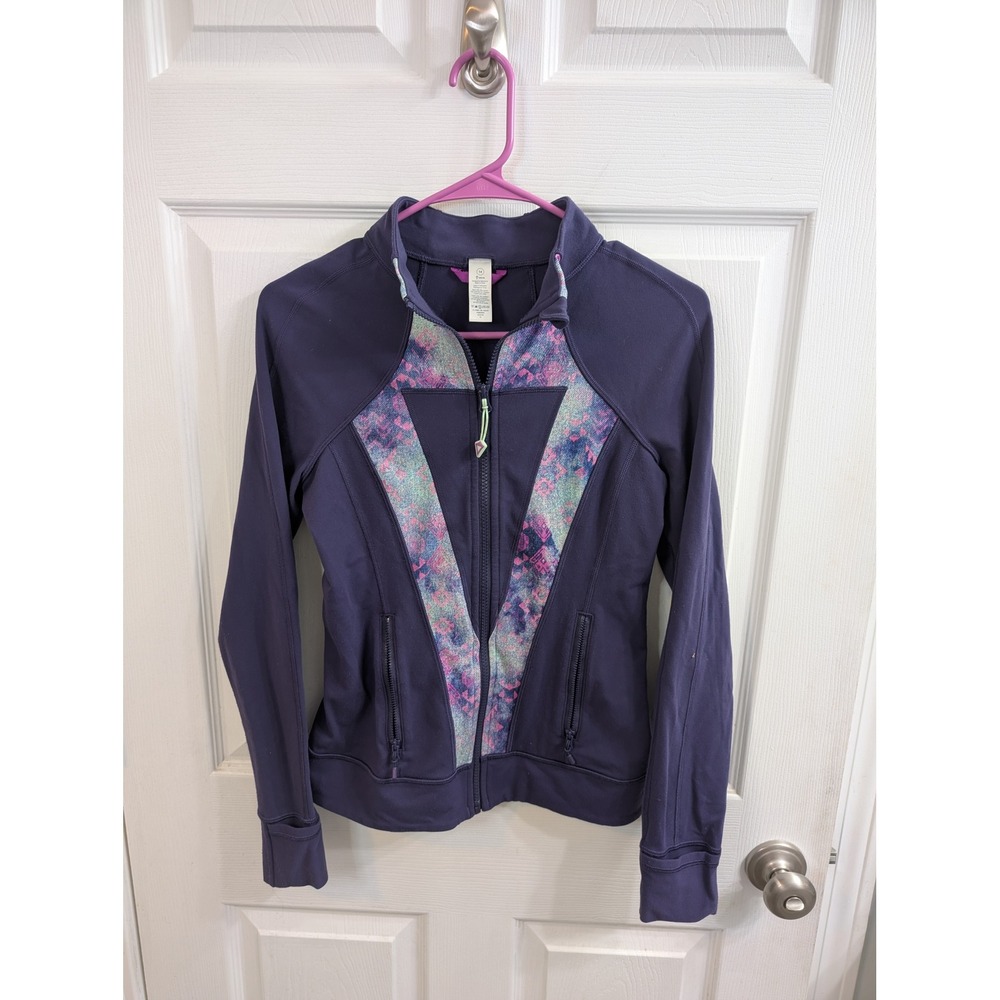Ivivva‎ Full Zip Athletic Jacket Kids Purple Multi Pattern Thumbholes - Size 14